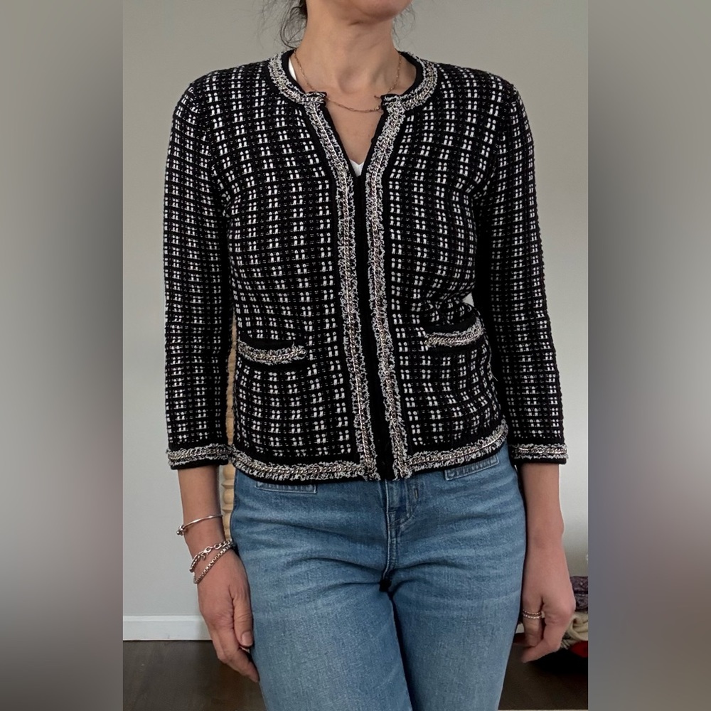 Alice and Olivia Black and White Tweed Jacket